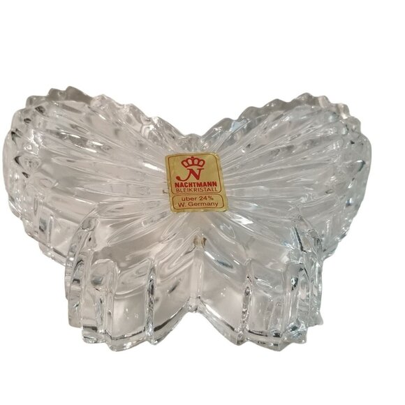 Crystal Butterfly Trinket Box Dish Nachtmann 24% Lead Bleikristall Germany VTG - Picture 8 of 12